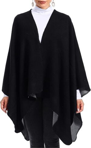 Zando Women's Warm Shawl Wrap Open Front Poncho Cape Color Block Shawls Winter Cardigan Wrap Printed Ponchos for Women 2 in Kuwait