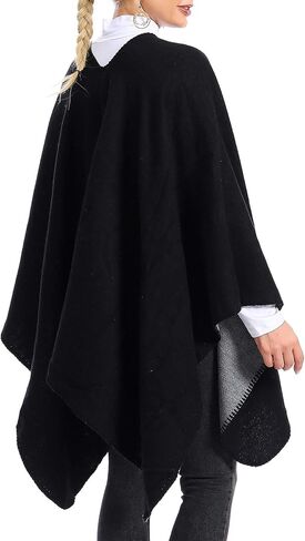 Zando Women's Warm Shawl Wrap Open Front Poncho Cape Color Block Shawls Winter Cardigan Wrap Printed Ponchos for Women 2 in Kuwait