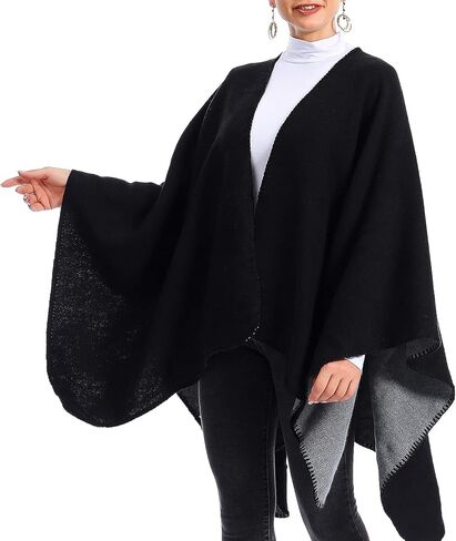 Zando Women's Warm Shawl Wrap Open Front Poncho Cape Color Block Shawls Winter Cardigan Wrap Printed Ponchos for Women 2 in Kuwait