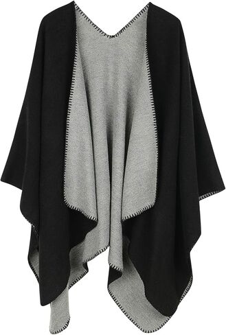 Zando Women's Warm Shawl Wrap Open Front Poncho Cape Color Block Shawls Winter Cardigan Wrap Printed Ponchos for Women 2 in Kuwait