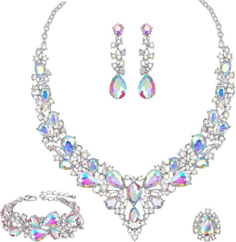 CSY 4 Pcs/Set Austrian Crystal Necklace Earrings Bracelet Ring Bridal Jewelry Sets for Brides Wedding Party Costume Accessories Gifts for Women in Saudi Arabia