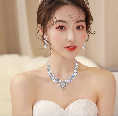 CSY 4 Pcs/Set Austrian Crystal Necklace Earrings Bracelet Ring Bridal Jewelry Sets for Brides Wedding Party Costume Accessories Gifts for Women in Saudi Arabia