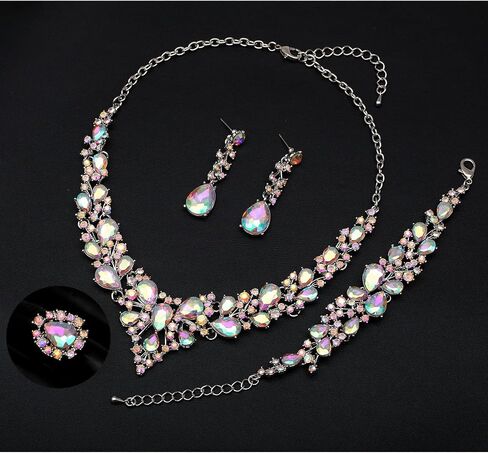 CSY 4 Pcs/Set Austrian Crystal Necklace Earrings Bracelet Ring Bridal Jewelry Sets for Brides Wedding Party Costume Accessories Gifts for Women in Saudi Arabia