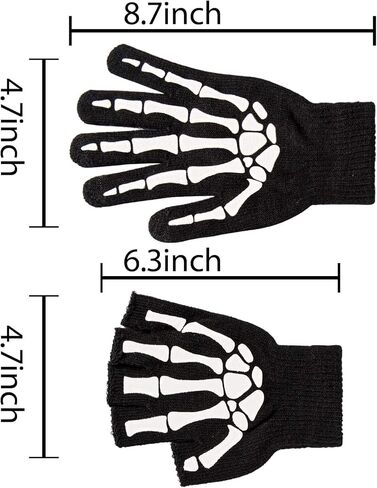 Whaline 4 أزواج من قفازات الهيكل العظمي البيضاء، قفازات عظمة الهالوين للبالغين، تتوهج في الظلام، قفازات محبوكة للجنسين، إصبع كامل ونصف إصبع، للحفلات التنكرية، الكوسبلاي، ركوب الدراجات، الجري، أسود in Kuwait