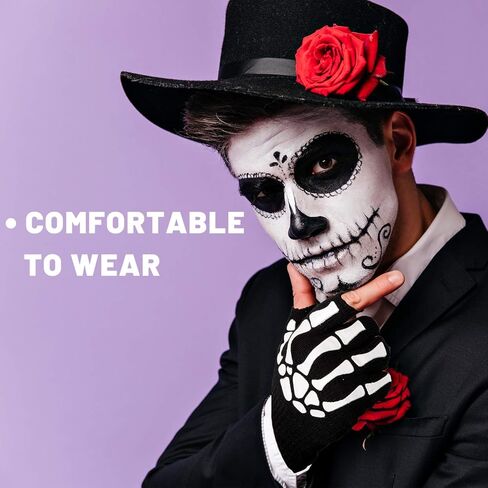 Whaline 4 أزواج من قفازات الهيكل العظمي البيضاء، قفازات عظمة الهالوين للبالغين، تتوهج في الظلام، قفازات محبوكة للجنسين، إصبع كامل ونصف إصبع، للحفلات التنكرية، الكوسبلاي، ركوب الدراجات، الجري، أسود in Kuwait