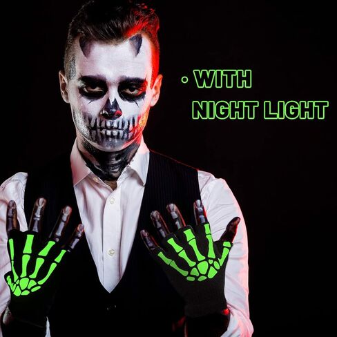 Whaline 4 أزواج من قفازات الهيكل العظمي البيضاء، قفازات عظمة الهالوين للبالغين، تتوهج في الظلام، قفازات محبوكة للجنسين، إصبع كامل ونصف إصبع، للحفلات التنكرية، الكوسبلاي، ركوب الدراجات، الجري، أسود in Kuwait