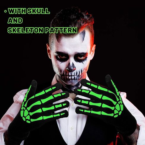 Whaline 4 أزواج من قفازات الهيكل العظمي البيضاء، قفازات عظمة الهالوين للبالغين، تتوهج في الظلام، قفازات محبوكة للجنسين، إصبع كامل ونصف إصبع، للحفلات التنكرية، الكوسبلاي، ركوب الدراجات، الجري، أسود in Kuwait