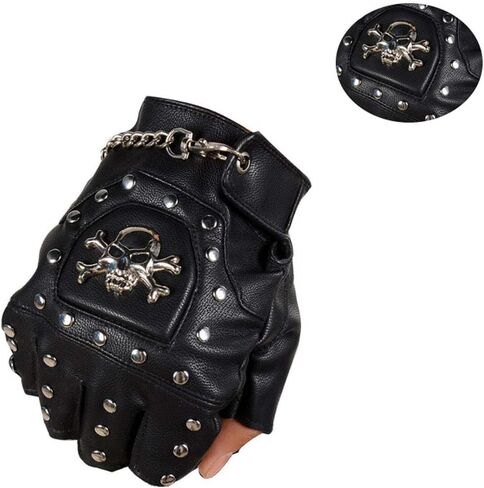 قفازات Coolwife Steampunk القوطية للرجال من الجلد الطبيعي العتيق قفازات الكابتن بدون أصابع in Kuwait