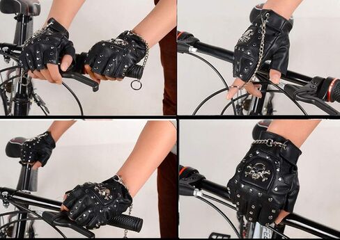 قفازات Coolwife Steampunk القوطية للرجال من الجلد الطبيعي العتيق قفازات الكابتن بدون أصابع in Kuwait