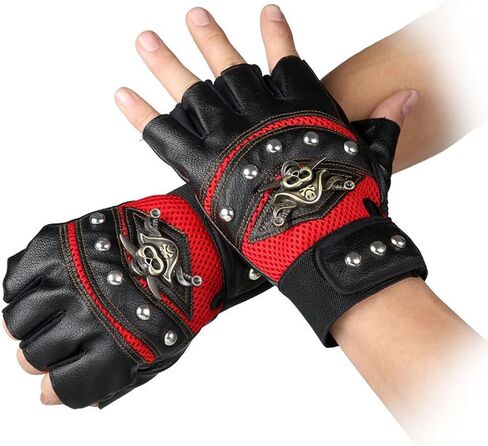 قفازات Coolwife Steampunk القوطية للرجال من الجلد الطبيعي العتيق قفازات الكابتن بدون أصابع in Kuwait