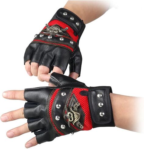 قفازات Coolwife Steampunk القوطية للرجال من الجلد الطبيعي العتيق قفازات الكابتن بدون أصابع in Kuwait
