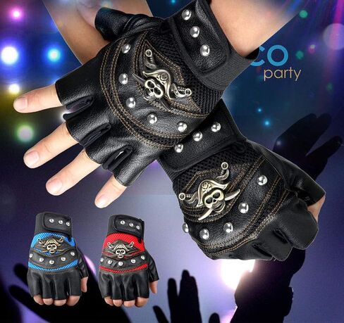 قفازات Coolwife Steampunk القوطية للرجال من الجلد الطبيعي العتيق قفازات الكابتن بدون أصابع in Kuwait