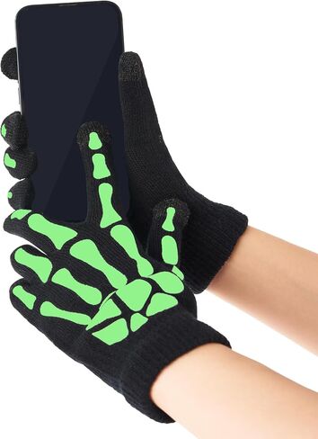 قفازات هيكل عظمي Spooktacular Creations مع شاشة تعمل باللمس، قفازات هيكل عظمي قصيرة تتوهج في الظلام للبالغين والأطفال، ملحقات أزياء الهالوين، والحفلات التنكرية in Saudi Arabia