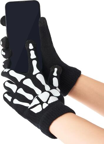 قفازات هيكل عظمي Spooktacular Creations مع شاشة تعمل باللمس، قفازات هيكل عظمي قصيرة تتوهج في الظلام للبالغين والأطفال، ملحقات أزياء الهالوين، والحفلات التنكرية in Saudi Arabia