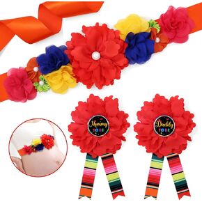 Vansolinne Fiesta Mexican Maternity Sash - Mommy to Be Sash for Baby - Daddy to Be Corsage - Mexican UNO Theme - Flower Belly Belt - Baby Shower Corsage - Photography Keepsake - Rainbow sash in Saudi Arabia