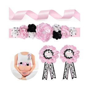 Vansolinne Pink Cow الأمومة وشاح الأم لتكون الأب ليكون الصدار مجموعة البقرة الفتيات موضوع استحمام الطفل زينة حيوانات المزرعة نمط البقرة الأزهار حزام البطن الجنس تكشف صور الدعائم هدية تذكار
