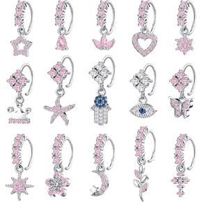 Bonuci 15 Pcs Dangle Nose Rings Hoops Heart Flower Moon Dangle Nose Rings Cartilage Earring Dangling Nose Piercing Jewelry for Women and Girls in Saudi Arabia