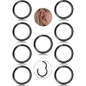 FIBO STEEL 9 Pcs Stainless Steel 16g Cartilage Hoop Earrings for Men Women Nose Hoop Ring Helix Septum Conch Daith Lip Tragus Piercing Jewelry