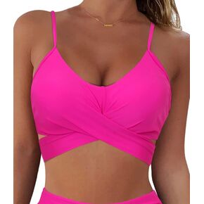 Limeeke Women Wrap Bikini Top Push Up Padded Swimsuit Top Criss Cross Tie Back Bathing Suit Tops