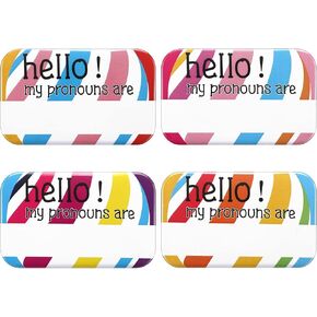 Yuxung 20 Pcs Blank Pronoun Badges Pins Bulk Pronoun Pinback Button Hello My Pronouns Are Pronoun Pins Name Tag Pin Badge Button, 4 Designs, 1.69 x 2.76 Inches in Kuwait