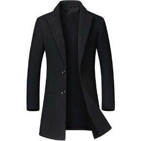 Litteking Men's Winter Coat Wool Trench Overcoat Casual Single Breasted Pea Top Jacket