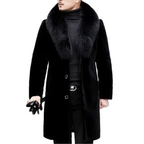 YJKIS Men Long Faux Fur Coat Fluffy Fur Collar Luxury Outerwear Winter Thicken Warm Overcoat Soft Jacket