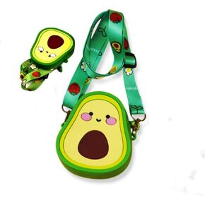 Mini Coin Purse for Kids,Silicone Girls Purse 4.7in Fruit Shape Bag,Kids Cute Shoulder Bag,Key Bag Snack packs,candy packs,Children's gifts (Avocado)
