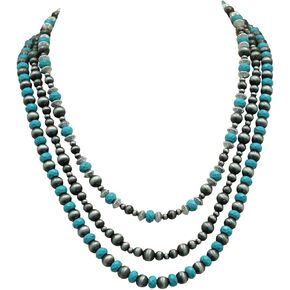 عقد متعدد الخيوط من اللؤلؤ الفيروز والنافاجو (18 انش 20 انش 22 انش مع وصلة 2 انش) - مجوهرات راعية البقر الغربية، خرز عتيق، هدايا للنساء (زوجة، ام،صديقة) في اي مناسبة، S, الزنك, فيروزي، لؤلؤ صناعي in Kuwait