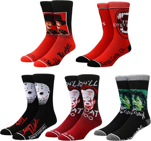 Warner Brothers Horror Movie Characters Men's 5-Pack Crew Socks in Saudi Arabia