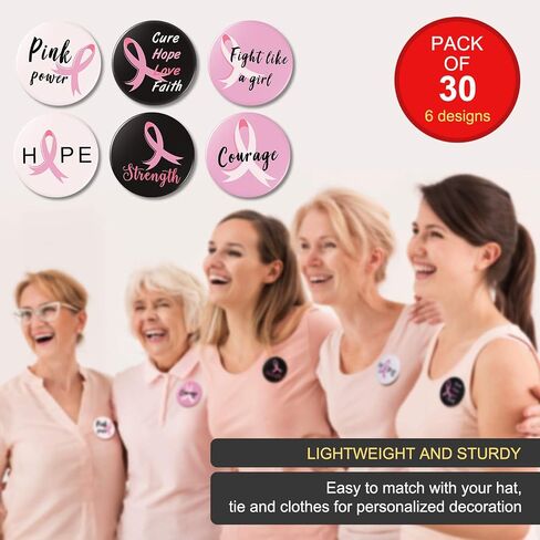 Pink ribbon Buttons Breast Cancer Awareness Buttons for Public Event, Survivor Campaign, Marathon, 6 Designs in Saudi Arabia