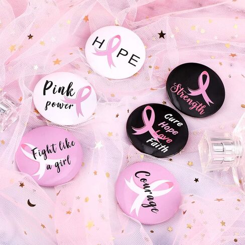 Pink ribbon Buttons Breast Cancer Awareness Buttons for Public Event, Survivor Campaign, Marathon, 6 Designs in Saudi Arabia