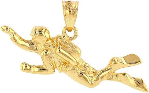 Solid 14k Yellow Gold 3D Scuba Diver Diving Frogmen Charm Pendant in Saudi Arabia