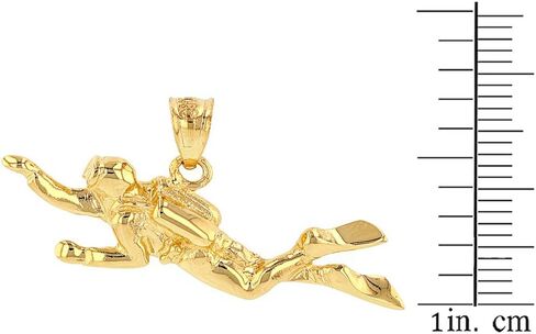 Solid 14k Yellow Gold 3D Scuba Diver Diving Frogmen Charm Pendant in Saudi Arabia