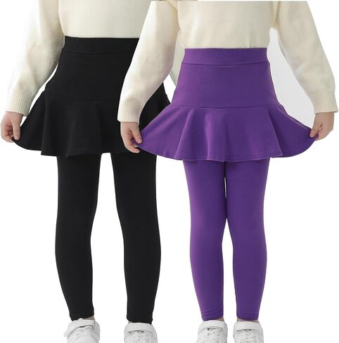 Trendy Girls' Leggings with Skirt - 2 Pack of Cotton Ruffle Skirt Pants for Kids for 3-10Years in Kuwait