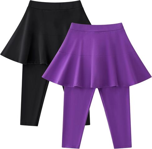 Trendy Girls' Leggings with Skirt - 2 Pack of Cotton Ruffle Skirt Pants for Kids for 3-10Years in Kuwait