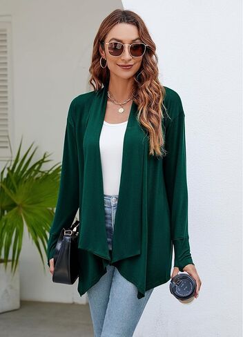 Naggoo Women's Draped Open Front Cardigans Casual Lightweight Long Sleeve Duster Cardigan in Kuwait