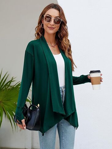 Naggoo Women's Draped Open Front Cardigans Casual Lightweight Long Sleeve Duster Cardigan in Kuwait