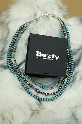 عقد متعدد الخيوط من اللؤلؤ الفيروز والنافاجو (18 انش 20 انش 22 انش مع وصلة 2 انش) - مجوهرات راعية البقر الغربية، خرز عتيق، هدايا للنساء (زوجة، ام،صديقة) في اي مناسبة، S, الزنك, فيروزي، لؤلؤ صناعي in Kuwait