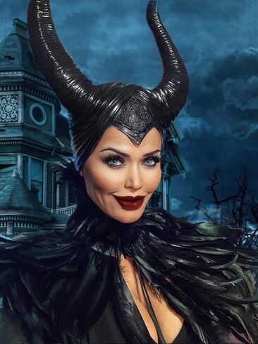 L'VOW Gothic Black Feather Cape Shawl with Maleficent Horns for Halloween Crow Costume in Kuwait