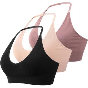 MsAnya Women Halter Bra Top Yoga Bralette Crop Tanks Workout Sports Bras V Neck with Adjustable Strap Seamless Padded