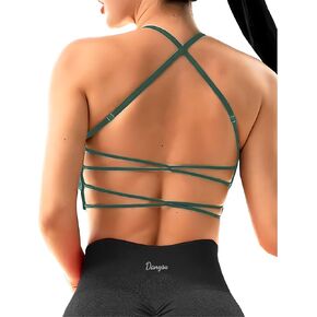 Danysu Womens Backless Halter Crop Top Padded Sports Bras Light Support Strappy Sexy Workout Tank