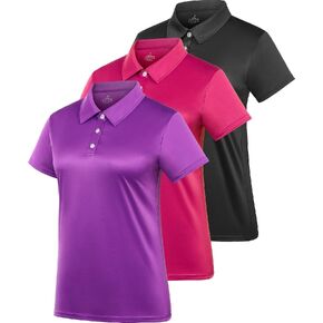 Women's Polo Tee Dry Fit Golf Shirt Moisture Wicking Short Sleeve Sport Activewear Golf Polo Tops Collar with Buttons Workout