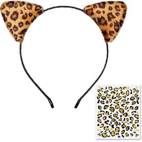 Funcredible Cheetah Ears Headband with Tattoos - Leopard Headband with Temporary Tattoo - Halloween Cosplay Costume accessories for Adults - Hair Accessories for Women and Girls in Saudi Arabia