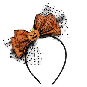 Spider Web Headband Halloween Hairbands Pumpkin Head Bands Lace Yellow Bow Design Halloween Christmas Party Birthday Cosplay Photo Props Head Wear Gifts for Women Girls Halloween Head Decoration