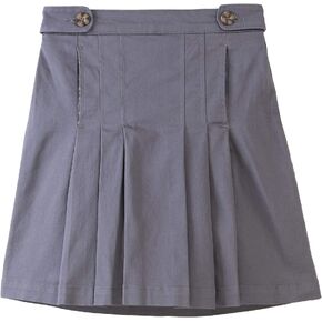 Bienzoe Girls School Uniform Skirt: Kids Cotton Stretch Elastic Waist Pleated Skort