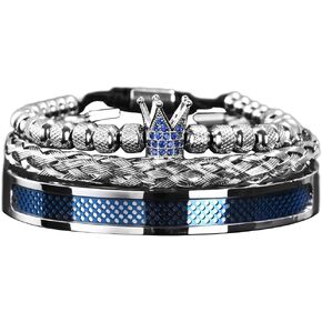 AIDUOMIRZER الفاخرة الرومانية الملكي تاج سحر الرجال سوار الفولاذ المقاوم للصدأ الهندسة Pulseiras الرجال مفتوحة قابل للتعديل أساور زوجين مجوهرات هدية in Kuwait