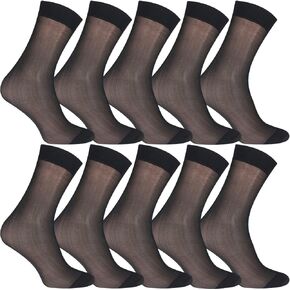 Uaussi 10 Pairs Mens Ultra Thin Dress Socks Silk Sheer Business Socks Soft Nylon Work Trouser Sox Mid Calf