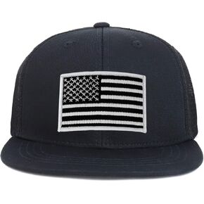 Armycrew Youth Kid's Black White American Flag Patch Flat Bill Snapback Trucker Cap in Saudi Arabia