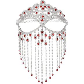 Sprfragrance Masquerade Mask for Women Cosplay Veil Headwear Mask Chain Costume Crystal Head Rave Outfit Indian Jewelry