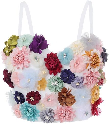 Woeoe Flower Corset Bustier Crop Top White Diamond Bra Nightclub Rave Rhinestone Tops Jewelry for Women in Kuwait